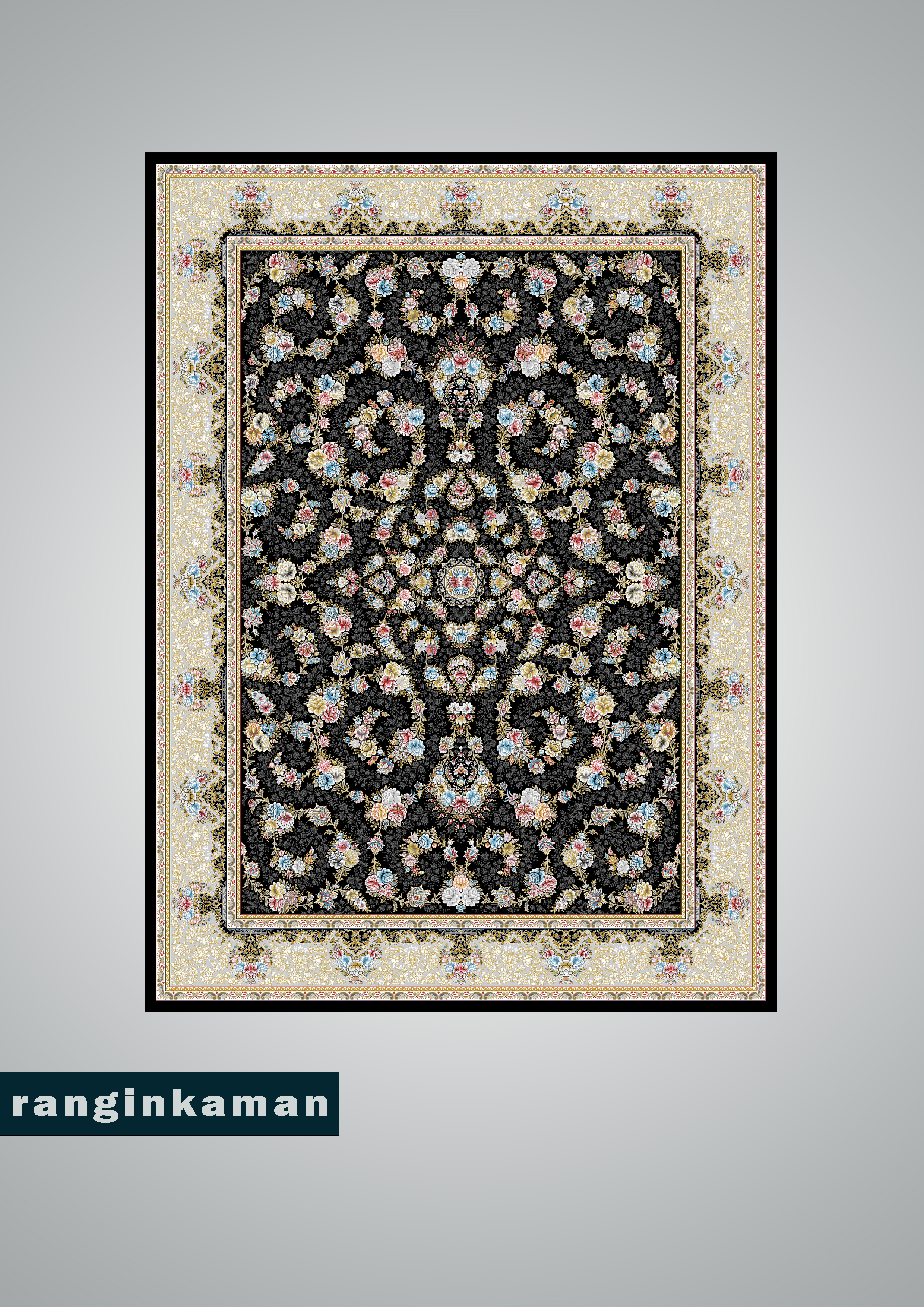 فرش 700 شانه طرح رنگین کمان زمینه مشکی 